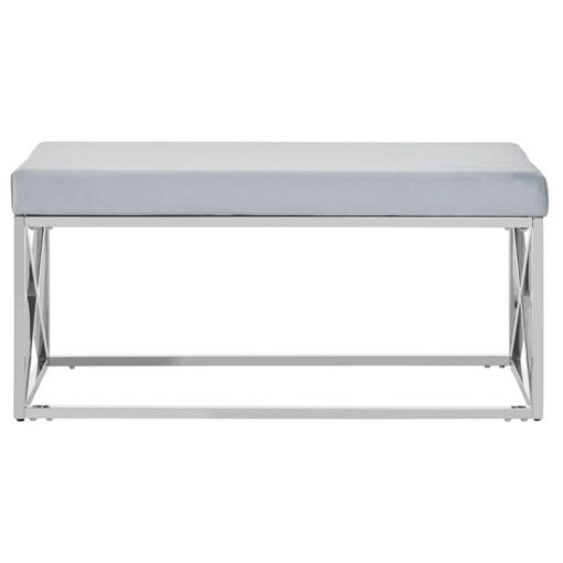 Light Blue Velvet Upholstered Silver Stainless Steel Chrome Metal Bench 97cm