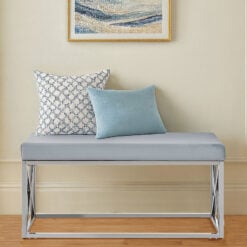 Light Blue Velvet Upholstered Silver Stainless Steel Chrome Metal Bench 97cm