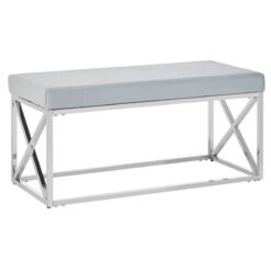 Light Blue Velvet Upholstered Silver Stainless Steel Chrome Metal Bench 97cm
