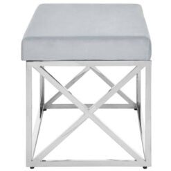 Light Blue Velvet Upholstered Silver Stainless Steel Chrome Metal Bench 97cm