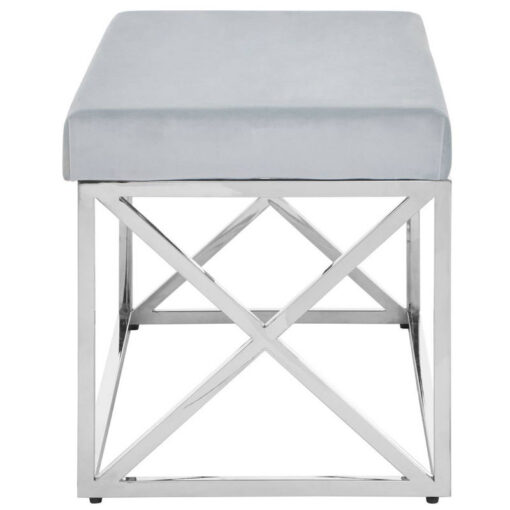 Light Blue Velvet Upholstered Silver Stainless Steel Chrome Metal Bench 97cm
