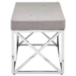 Mink Beige Velvet Upholstered Silver Stainless Steel Chrome Metal Bench 97cm