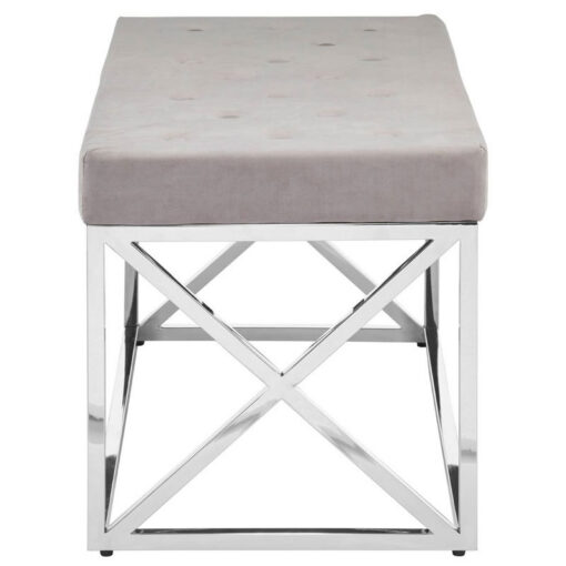 Mink Beige Velvet Upholstered Silver Stainless Steel Chrome Metal Bench 97cm