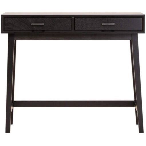 Modern Contemporary Black Pine Wood 2 Drawer Console Hallway Table 90cm