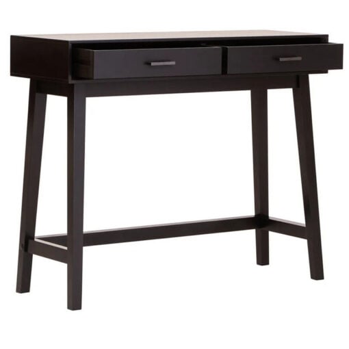 Modern Contemporary Black Pine Wood 2 Drawer Console Hallway Table 90cm