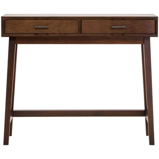 Modern Contemporary Walnut Finish Pine Wood 2 Drawer Console Hallway Table 90cm