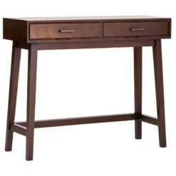 Modern Contemporary Walnut Finish Pine Wood 2 Drawer Console Hallway Table 90cm