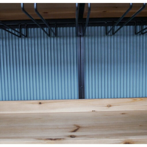 Rustic 2 Parquet Doors 3 Open Shelves Black Metal And Solid Light Fir Wood Drinks Bar Cabinet 160cm