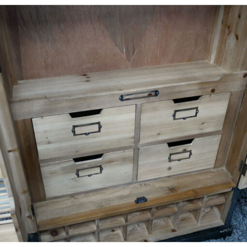 Rustic 2 Shutter Door Solid Black And Light Fir Wood Bar Drinks Cabinet With Open Wine Storage 143cm