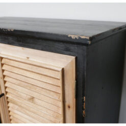 Rustic 2 Shutter Door Solid Black And Light Fir Wood Bar Drinks Cabinet With Open Wine Storage 143cm