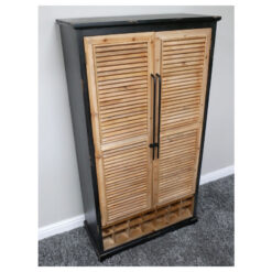 Rustic 2 Shutter Door Solid Black And Light Fir Wood Bar Drinks Cabinet With Open Wine Storage 143cm