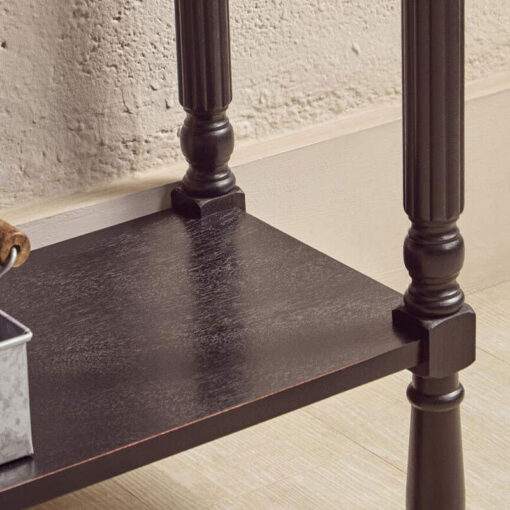 Rustic Black Pine Wood 2 Tier 3 Drawer Console Table Hallway Table With Carved Legs 106cm