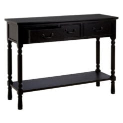 Rustic Black Pine Wood 2 Tier 3 Drawer Console Table Hallway Table With Carved Legs 106cm