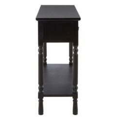 Rustic Black Pine Wood 2 Tier 3 Drawer Console Table Hallway Table With Carved Legs 106cm