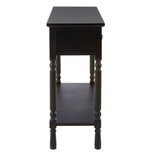 Rustic Black Pine Wood 2 Tier 3 Drawer Console Table Hallway Table With Carved Legs 106cm