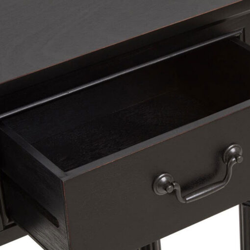 Rustic Black Pine Wood 2 Tier 3 Drawer Console Table Hallway Table With Carved Legs 106cm