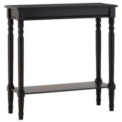 Rustic Black Pine Wood 2 Tier Slim Narrow Console Table Hallway Table With Carved Legs 80cm