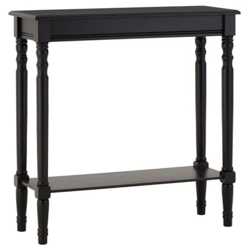 Rustic Black Pine Wood 2 Tier Slim Narrow Console Table Hallway Table With Carved Legs 80cm
