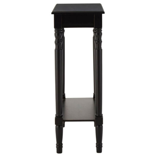 Rustic Black Pine Wood 2 Tier Slim Narrow Console Table Hallway Table With Carved Legs 80cm