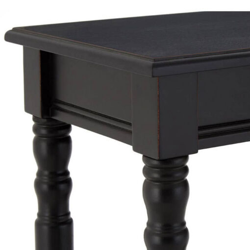 Rustic Black Pine Wood 2 Tier Slim Narrow Console Table Hallway Table With Carved Legs 80cm