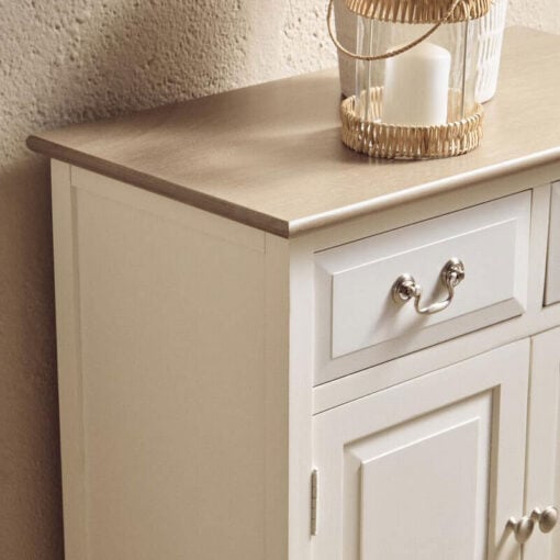 Rustic Country Cottage White Solid Wood 2 Drawer 2 Door Carved Sideboard Cabinet