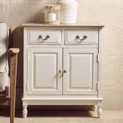 Rustic Country Cottage White Solid Wood 2 Drawer 2 Door Carved Sideboard Cabinet