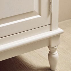 Rustic Country Cottage White Solid Wood 2 Drawer 2 Door Carved Sideboard Cabinet