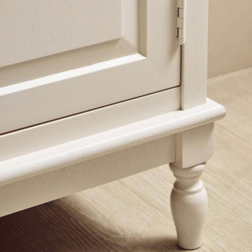 Rustic Country Cottage White Solid Wood 2 Drawer 2 Door Carved Sideboard Cabinet