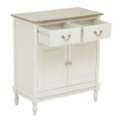 Rustic Country Cottage White Solid Wood 2 Drawer 2 Door Carved Sideboard Cabinet