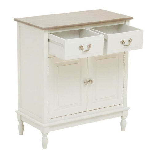 Rustic Country Cottage White Solid Wood 2 Drawer 2 Door Carved Sideboard Cabinet