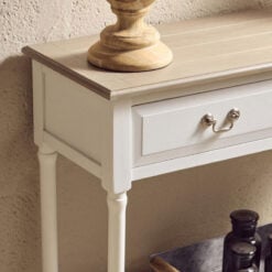 Rustic Country Cottage White Solid Wood 2 Drawer 2 Tier Slim Console Table 113cm