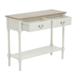 Rustic Country Cottage White Solid Wood 2 Drawer 2 Tier Slim Console Table 113cm