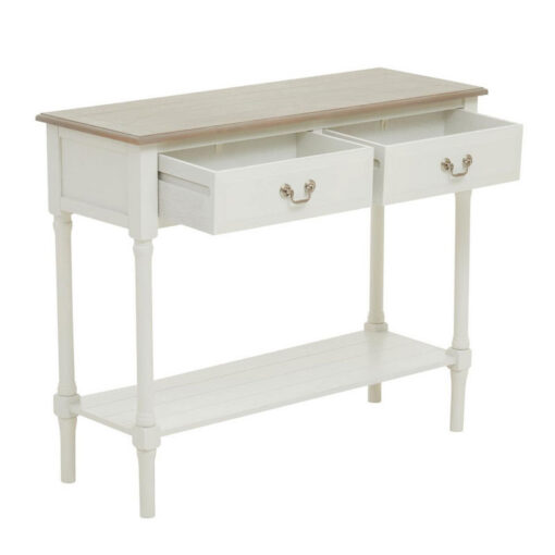 Rustic Country Cottage White Solid Wood 2 Drawer 2 Tier Slim Console Table 91cm