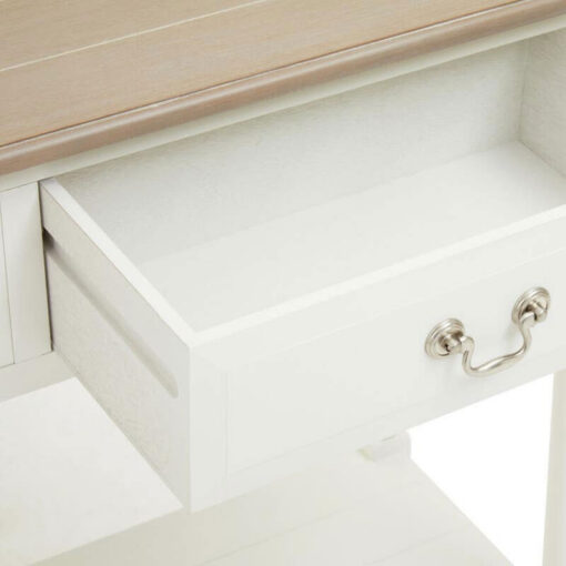 Rustic Country Cottage White Solid Wood 2 Drawer 2 Tier Slim Console Table 91cm