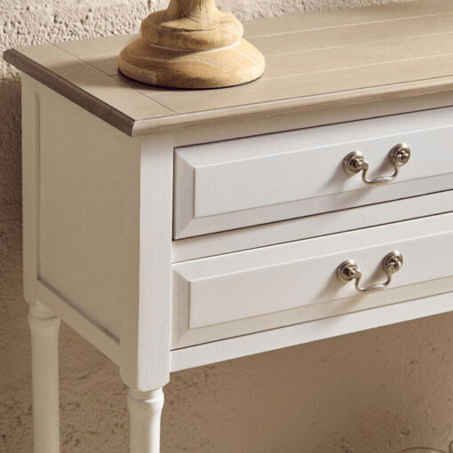 Rustic Country Cottage White Solid Wood 4 Drawer 2 Tier Slim Console Table 113cm