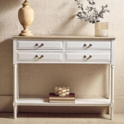 Rustic Country Cottage White Solid Wood 4 Drawer 2 Tier Slim Console Table 113cm