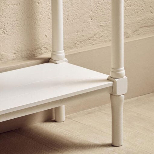 Rustic Country Cottage White Solid Wood 4 Drawer 2 Tier Slim Console Table 113cm