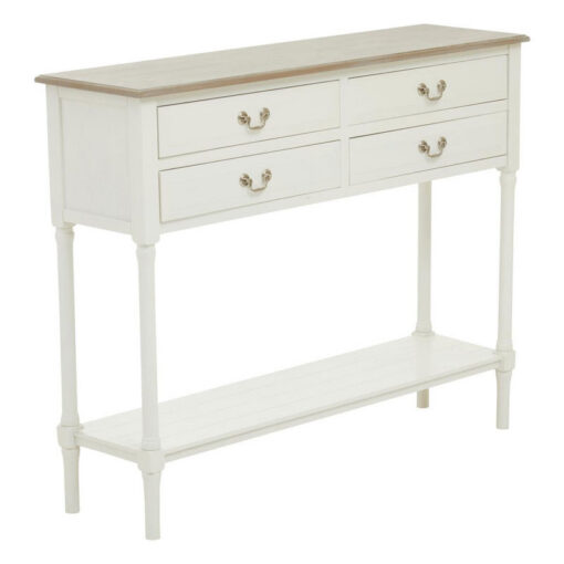 Rustic Country Cottage White Solid Wood 4 Drawer 2 Tier Slim Console Table 113cm