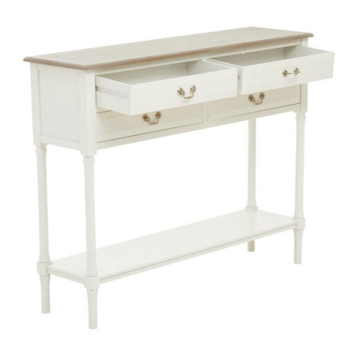 Rustic Country Cottage White Solid Wood 4 Drawer 2 Tier Slim Console Table 113cm
