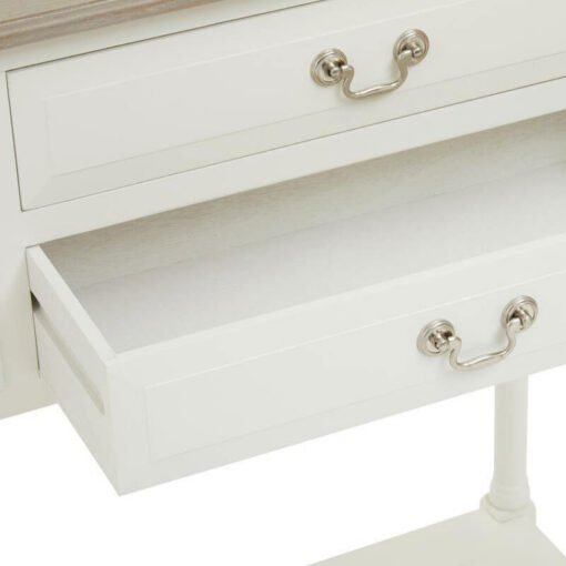 Rustic Country Cottage White Solid Wood 4 Drawer 2 Tier Slim Console Table 113cm
