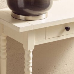 Rustic Ivory White Pine Wood 2 Tier 2 Drawer Slim Console Table With Turned Legs