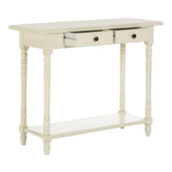Rustic Ivory White Pine Wood 2 Tier 2 Drawer Slim Console Table With Turned Legs