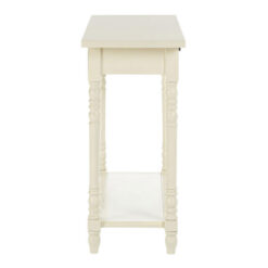 Rustic Ivory White Pine Wood 2 Tier 2 Drawer Slim Console Table With Turned Legs