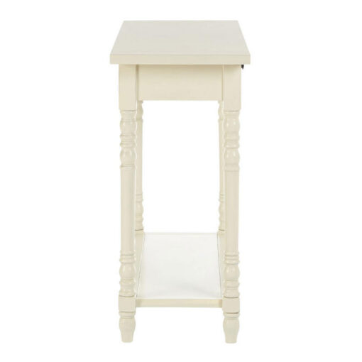 Rustic Ivory White Pine Wood 2 Tier 2 Drawer Slim Console Table With Turned Legs