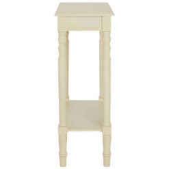 Rustic Ivory White Pine Wood 2 Tier Slim Narrow Console Table Hallway Table With Carved Legs 80cm