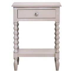 Rustic Light Grey Taupe Pine Wood 2 Tier 1 Drawer Bedside Cabinet Side Table With Turned Bobbin Legs
