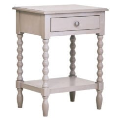 Rustic Light Grey Taupe Pine Wood 2 Tier 1 Drawer Bedside Cabinet Side Table With Turned Bobbin Legs