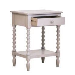 Rustic Light Grey Taupe Pine Wood 2 Tier 1 Drawer Bedside Cabinet Side Table With Turned Bobbin Legs