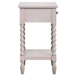 Rustic Light Grey Taupe Pine Wood 2 Tier 1 Drawer Bedside Cabinet Side Table With Turned Bobbin Legs