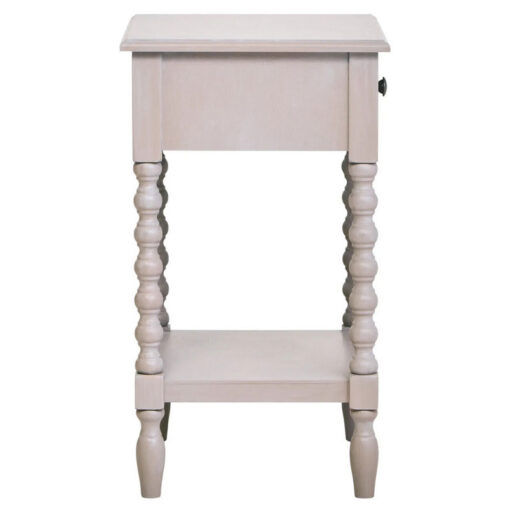 Rustic Light Grey Taupe Pine Wood 2 Tier 1 Drawer Bedside Cabinet Side Table With Turned Bobbin Legs